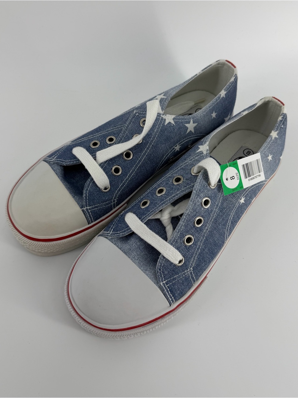 NWT Soho Y2K Star-Print Denim Canvas Lace-Up Sneakers, Women's 8
